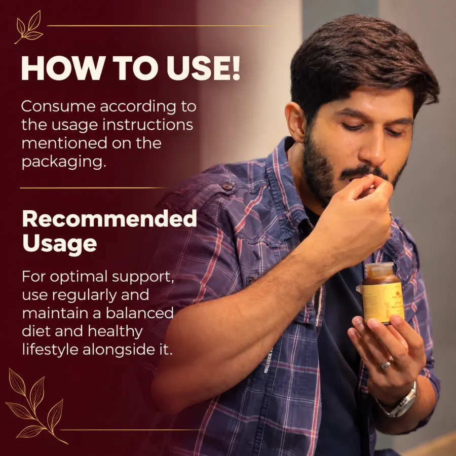 How to use: take Majoon-e-Zafrani according to the usage instructions printed on the packaging, using it regularly alongside a balanced diet and a healthy lifestyle